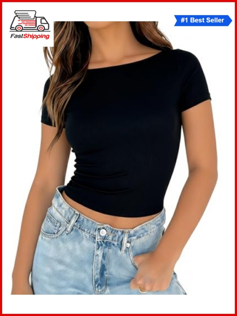 ✨ Women's Summer Ribbed Knit Boat Neck Short Sleeve Slim Fit Basic T-Shirt